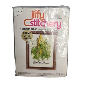 NEW VINTAGE 90s cross stitch Boston Fern Jiffy Stitchery project‎ wool 5x7